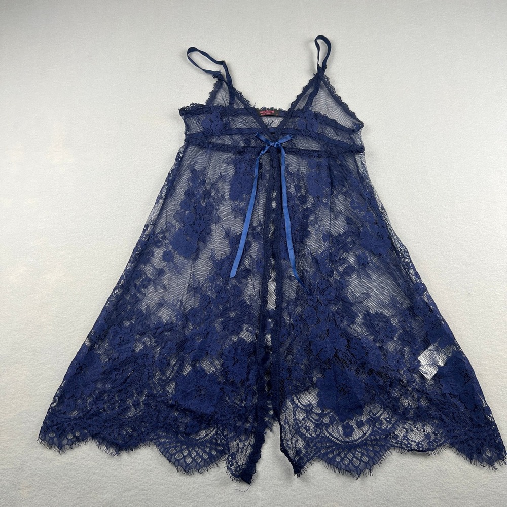 Y2K Babydoll Top Lingerie Navy Blue Sheer Lace Open Front Chemise Coquette‎ Girl